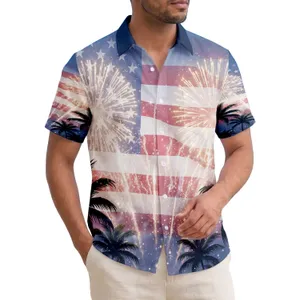 American Flag Fireworks Palm Trees - Independence Day Patriotic Tropical Gift Hawaiian Shirt