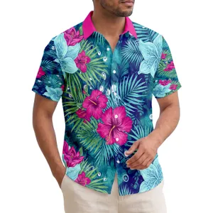 Pink Red Hibiscus Blue Aqua Lilies Palm Fronds Glowing Circles - Tropical Lifestyle Gift Hawaiian Shirt