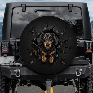 Realistic Black Tan Dachshund Dog Emerges From Tear - Pet Owner Gift Spare Tire Cover