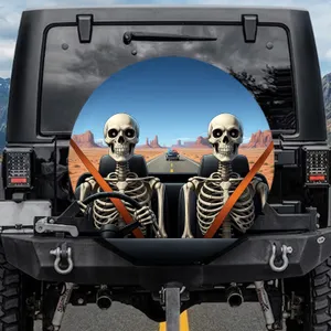 Shocked Skeletons Desert Highway Police Car Chase - Halloween Party Gift Spare Tire Cover