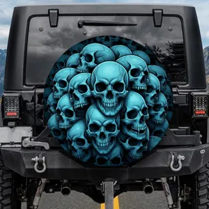 Interlocked Macabre Human Skulls Pile Dark Abyss - Gothic Decor Gift for Horror Fans Spare Tire Cover