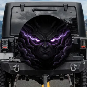 Intense Glowing Electric Purple Eyes with Menacing Scowl - Foreboding Home Decor Gift Spare Tire Cover