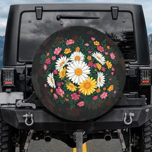 White Yellow Daisies Pink Purple Orange Flowers Green Foliage - Home Decor Gift Spare Tire Cover
