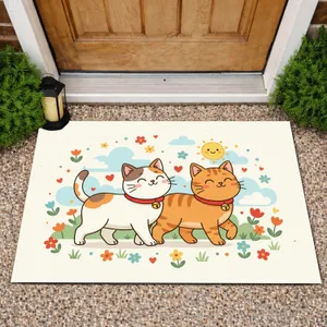 Calico Tabby Cats with Flowers Sun Hearts - Everyday Home Decor Cat Lover Gift Doormat