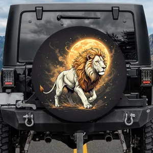 White Lion Golden Mane Sun Celestial Dust Charcoal Background - Wildlife Lover Gift Spare Tire Cover