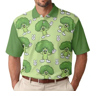 Cheerful Broccoli Characters Waving Peace Sign - Everyday Wear Gift Men's Polo Shirt