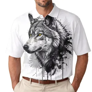 Black White Wolf Head Grunge Ink Splatter - Wildlife Lover Gift Men's Polo Shirt
