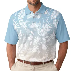 Sky Blue Sandy Beige Tropical Palm Fronds Botanical Branches Coastal Living Gift Men's Polo Shirt
