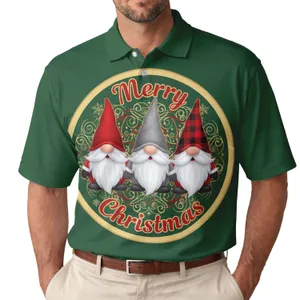 Christmas Gnomes Long Beards Pointy Hats Merry Christmas Emblem - Christmas Holiday Gift Men's Polo Shirt
