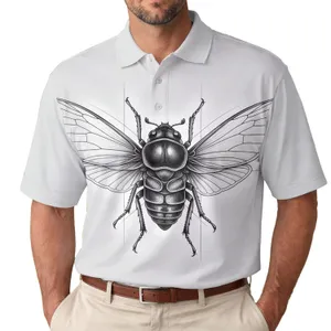 Black Grey Monochrome Insect Beetle Cicada Veined Wings Emblem Wildlife Lover Gift Men's Polo Shirt