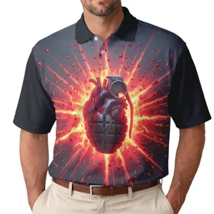 Glowing Heart Grenade Red Yellow Explosion Streaking Splatters - Statement Wear Gift Men's Polo Shirt