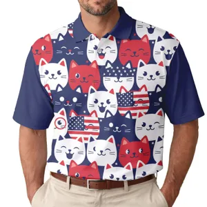 American Flag Winking Cats Independence Day Gift for Patriots Men's Polo Shirt
