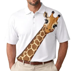 Peeking Cartoon Giraffe Head Long Spotted Neck Eyelashes - Wildlife Lover Gift Men's Polo Shirt