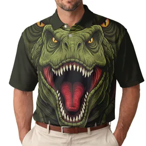 Green Dinosaur Head Roaring Sharp Teeth Red Tongue - Dinosaur Lover Gift for Kids Men's Polo Shirt