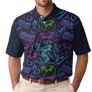 Game Controller Keyboard Mouse Circuit Board Neon Glow - Gaming Enthusiast Gift Men's Polo Shirt