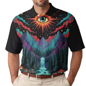 All-Seeing Eye Glowing Mushrooms Cosmic Sky Mystical Landscape - Spiritual Journey Gift Men's Polo Shirt