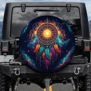 Cosmic Dreamcatcher Golden Sun Feathers - Celestial Traveler Gift Spare Tire Cover