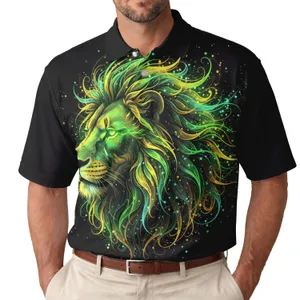 Majestic Lion Head with Neon Green Golden Glowing Mane - Wildlife Lover Gift Men's Polo Shirt