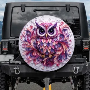 Fuchsia Purple Owl Feather Swirls - Wildlife Lover Home Decor Gift Spare Tire Cover