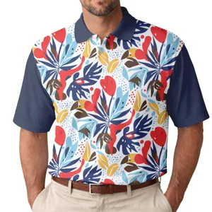 Tropical Leaves Fluid Shapes Color Blocks Leaf Motifs - Everyday Wear Gift Men's Polo Shirt