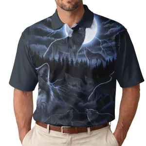 Grey Wolves Blue Eyes Howling Full Moon Stormy Forest Lightning - Wildlife Lover Gift Men's Polo Shirt