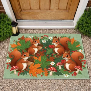 Squirrel Acorn Forest Leaves Toadstools - Autumn Home Decor Gift for Squirrel Lover Doormat