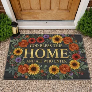 God Bless This Home Sunflowers Roses Daisies - Christian Home Blessing Gift Doormat