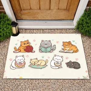 Cats Yarn Book Donut Snuggle Paw Prints Hearts Flowers - Home Decor Gift for Cat Lover Doormat