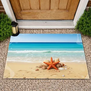 Orange Starfish Seashells Sandy Beach - Coastal Decor Gift for Beach Lover Doormat