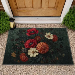 Crimson Poppy Dahlia Cosmos Still Life Floral Dark Foliage - Home Decor Gift Doormat