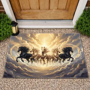 Four Black Golden Cream Horses Swirling Clouds - Horse Lover Home Decor Gift Doormat