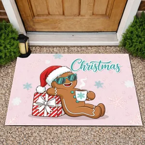 Gingerbread Man Sunglasses Santa Hat Christmas - Holiday Decor Gift for Coffee Lover Doormat