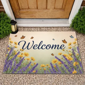 Welcome Floral Meadow Butterflies - Spring Summer Home Decor Gift for Garden Lover Doormat