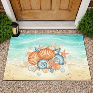 Scallop Conch Starfish Assorted Seashells Sun-Drenched Beach Ocean Water Scene - Home Decor Gift Doormat