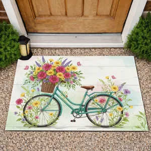 Vintage Teal Bicycle Wildflower Garden - Home Decor Gift for Garden Lover Doormat