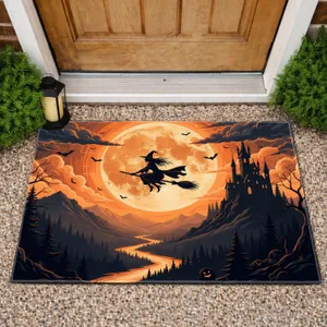 Flying Witch Full Moon Gothic Castle - Halloween Decor for Halloween Enthusiast Doormat