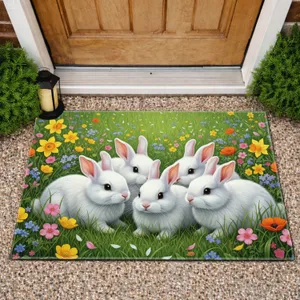 Baby Rabbits Wildflower Meadow - Spring Home Decor Gift for Rabbit Lover Doormat