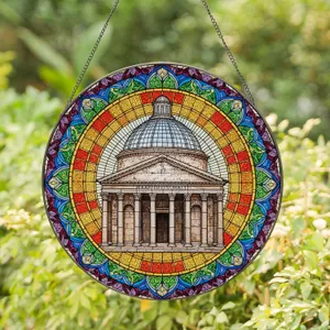 Pantheon Domed Building Rainbow Stained Glass Mosaic - Home Decor Gift Stained Glass Suncatcher