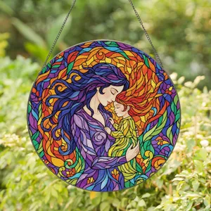 Mother Child Floral Embrace - Mother's Day Keepsake Home Decor Gift for Mother Figure Stained Glass Suncatcher