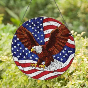Bald Eagle American Flag - Independence Day Wildlife Lover Home Decor Gift Stained Glass Suncatcher