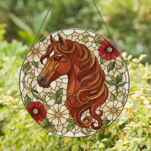 Majestic Horse Head Flowing Mane Flowers Botanical Display Home Decor Gift for Horse Lover Stained Glass Suncatcher