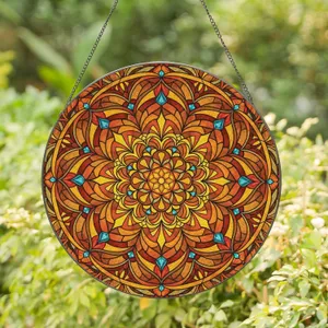 Luminous Jewel Floral Mandala Organic Petal Concentric Shapes - Home Decor Gift Stained Glass Suncatcher