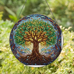Tiffany Ancient Tree of Life Floral Stained Glass - Home Decor Gift for Nature Lovers Stained Glass Suncatcher