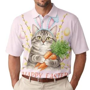 Tabby Cat Bunny Ears Carrots Easter Eggs Spring Branches - Happy Easter Holiday Gift Men's Polo Shirt