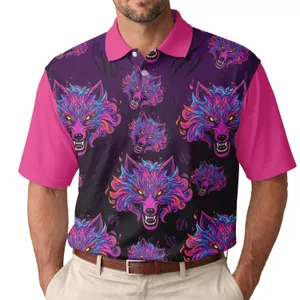 Fierce Wolf Heads Flame Tendrils Energy Patterns Wildlife Lover Gift for Wolf Lover Men's Polo Shirt