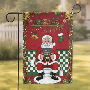 Naughty or Nice Santa Claus Toilet Scene - Christmas Holiday Decor Gift Garden Flag