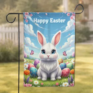 Cute Fluffy Easter Bunny Spring Meadow Happy Easter - Easter Celebration Gift Garden Flag