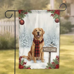 Golden Retriever Snow Welcome Sign - Christmas Gift for Dog Lover Garden Flag