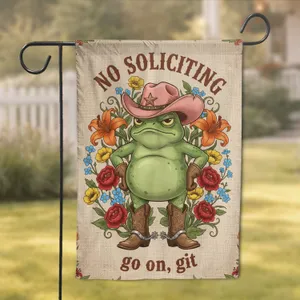 Grumpy Frog Cowboy No Soliciting - Outdoor Home Decor Gift for Frog Lover Garden Flag