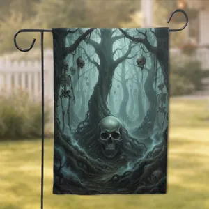 Large Skull Gnarled Trees Exposed Roots Skeletal Remains - Halloween Party Decoration Garden Flag
